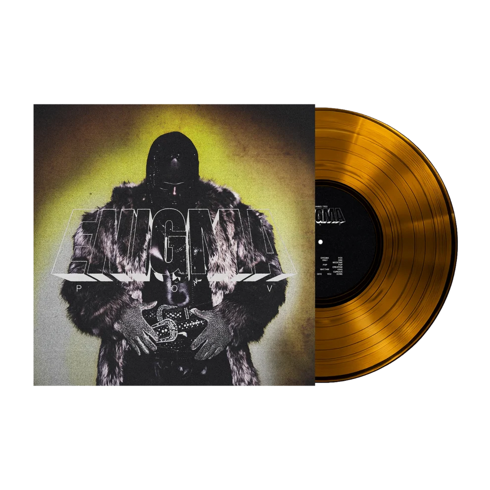Pochette de l'album Enigma POV! de Channel Tres avec son vinyle orange translucide